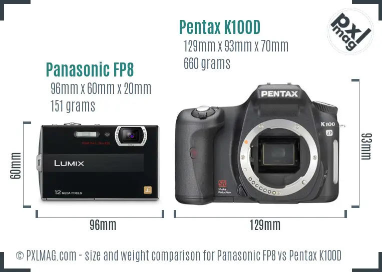 Panasonic FP8 vs Pentax K100D size comparison