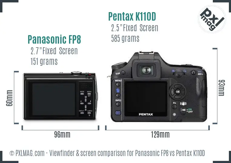 Panasonic FP8 vs Pentax K110D Screen and Viewfinder comparison