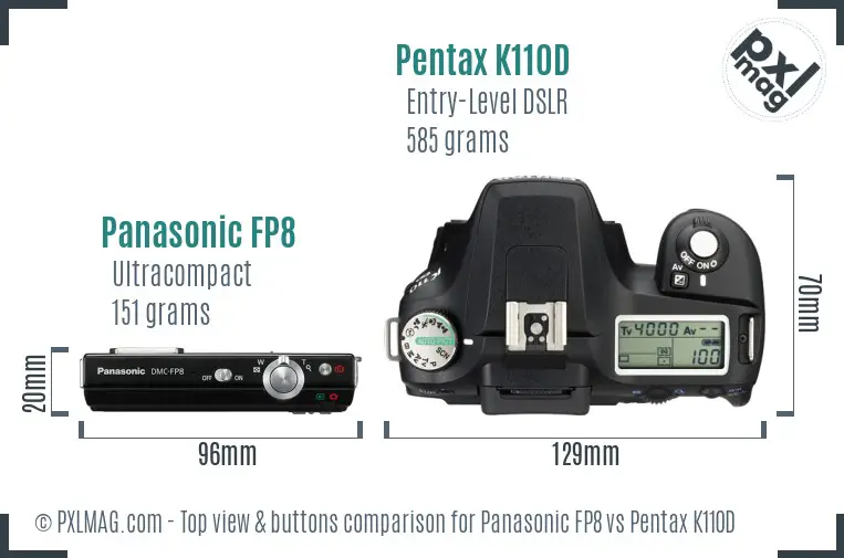 Panasonic FP8 vs Pentax K110D top view buttons comparison