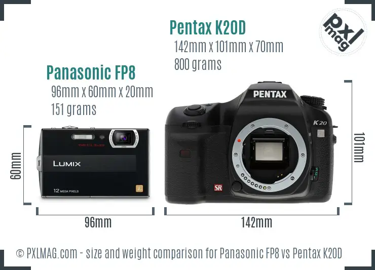 Panasonic FP8 vs Pentax K20D size comparison