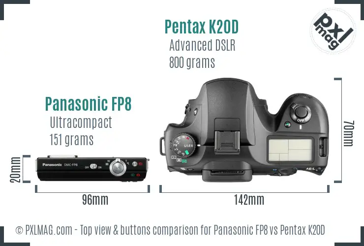 Panasonic FP8 vs Pentax K20D top view buttons comparison