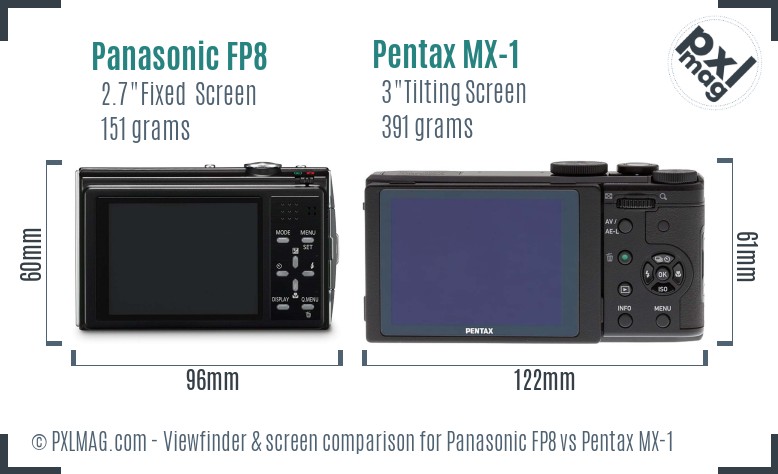 Panasonic FP8 vs Pentax MX-1 Screen and Viewfinder comparison