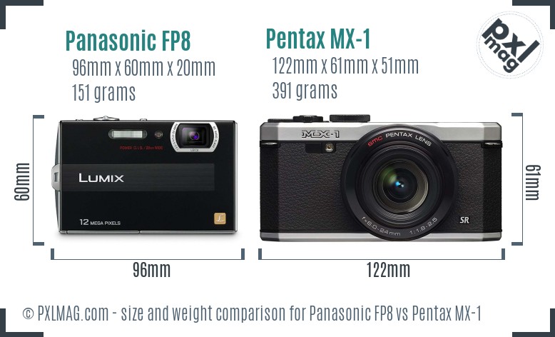 Panasonic FP8 vs Pentax MX-1 size comparison