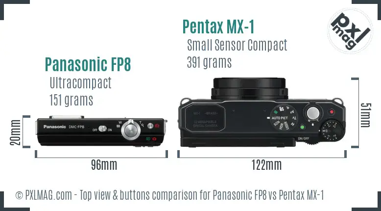 Panasonic FP8 vs Pentax MX-1 top view buttons comparison