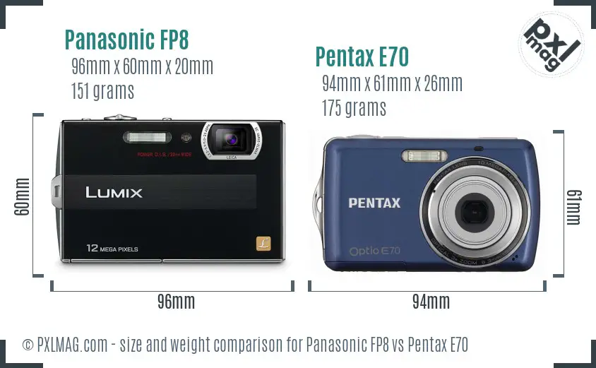 Panasonic FP8 vs Pentax E70 size comparison