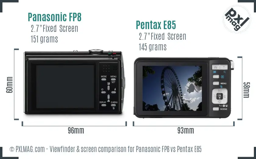 Panasonic FP8 vs Pentax E85 Screen and Viewfinder comparison