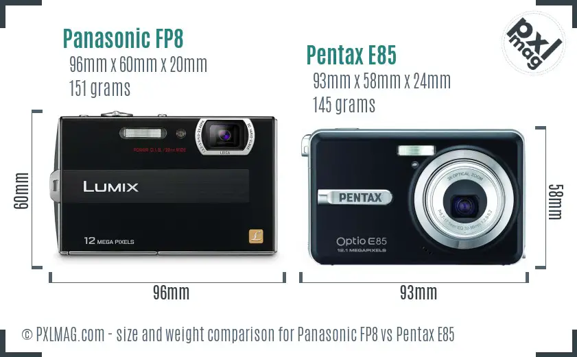 Panasonic FP8 vs Pentax E85 size comparison
