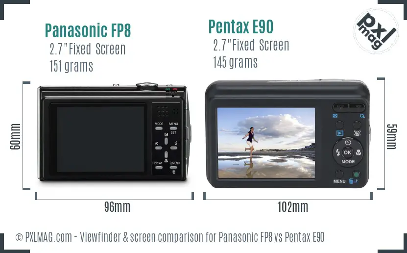 Panasonic FP8 vs Pentax E90 Screen and Viewfinder comparison