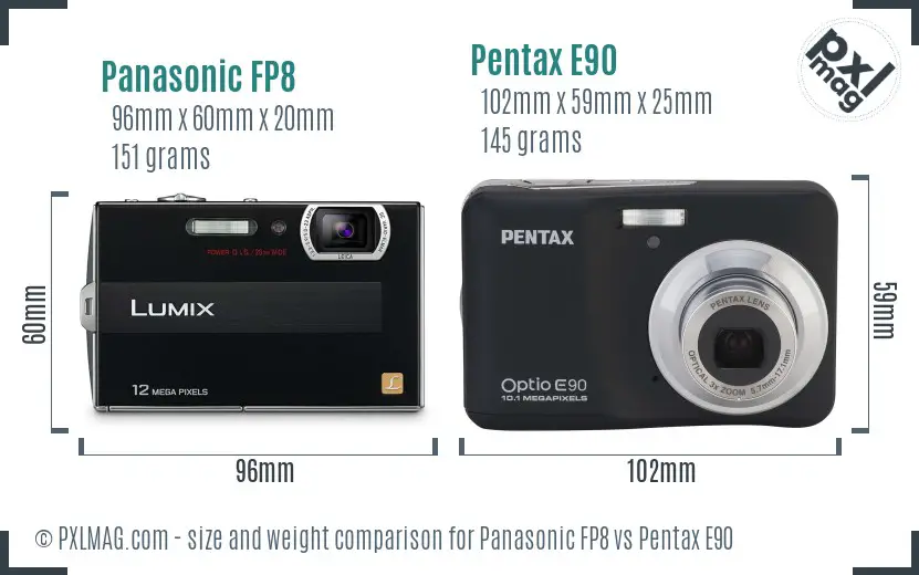 Panasonic FP8 vs Pentax E90 size comparison