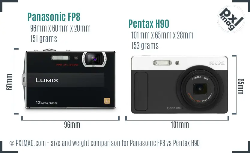 Panasonic FP8 vs Pentax H90 size comparison