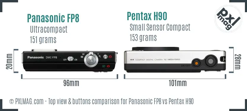 Panasonic FP8 vs Pentax H90 top view buttons comparison