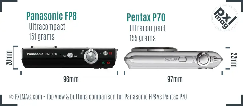 Panasonic FP8 vs Pentax P70 top view buttons comparison