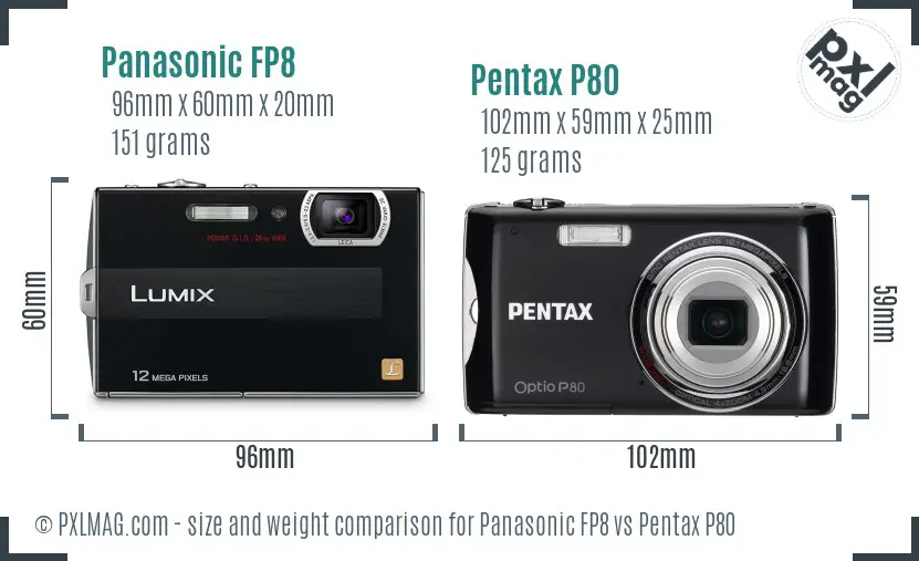 Panasonic FP8 vs Pentax P80 size comparison