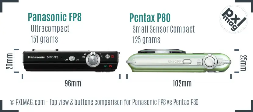 Panasonic FP8 vs Pentax P80 top view buttons comparison