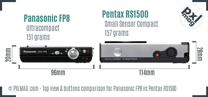 Panasonic FP8 vs Pentax RS1500 top view buttons comparison