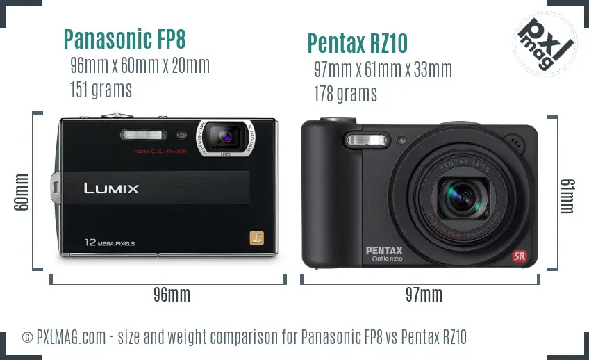 Panasonic FP8 vs Pentax RZ10 size comparison