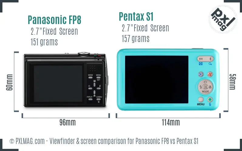 Panasonic FP8 vs Pentax S1 Screen and Viewfinder comparison