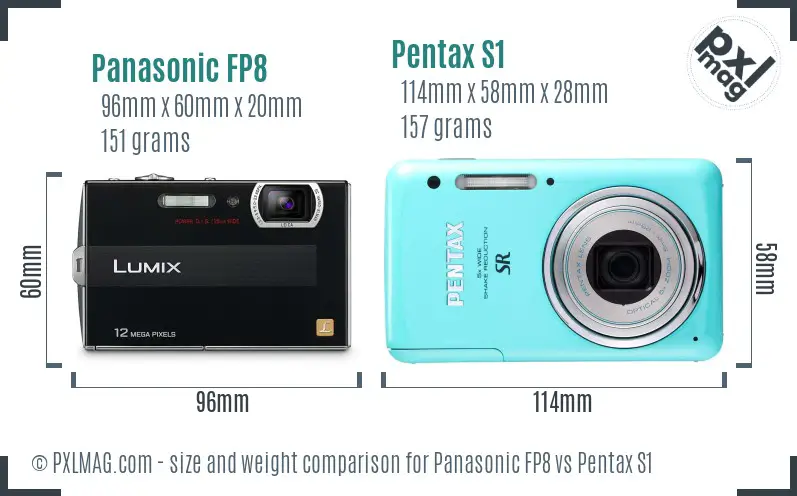 Panasonic FP8 vs Pentax S1 size comparison