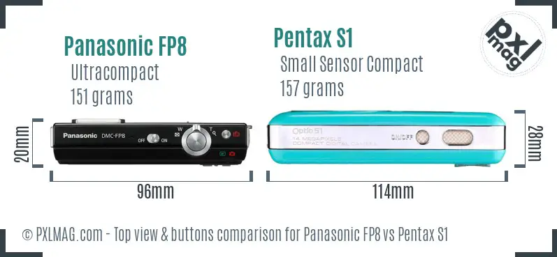 Panasonic FP8 vs Pentax S1 top view buttons comparison