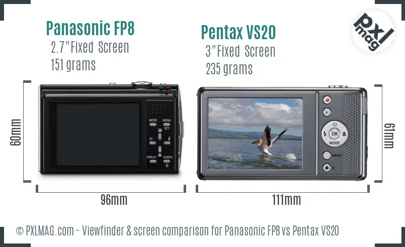Panasonic FP8 vs Pentax VS20 Screen and Viewfinder comparison