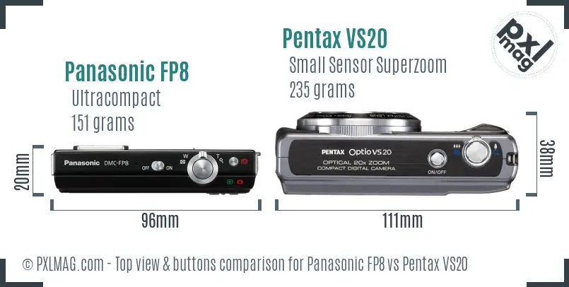 Panasonic FP8 vs Pentax VS20 top view buttons comparison