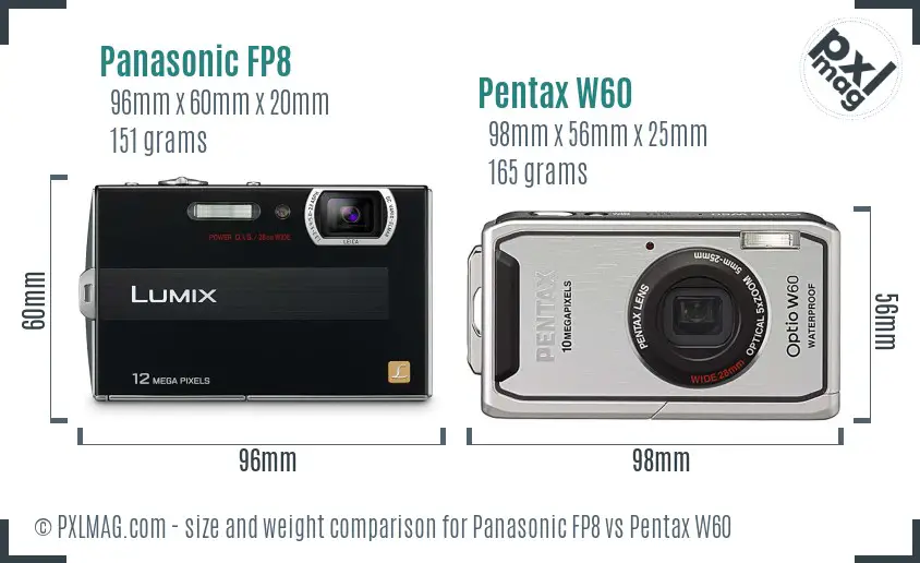 Panasonic FP8 vs Pentax W60 size comparison