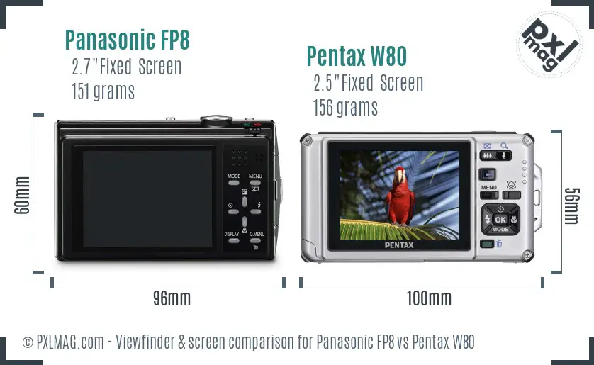 Panasonic FP8 vs Pentax W80 Screen and Viewfinder comparison