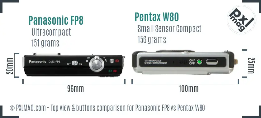 Panasonic FP8 vs Pentax W80 top view buttons comparison