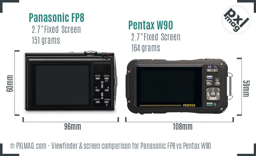 Panasonic FP8 vs Pentax W90 Screen and Viewfinder comparison