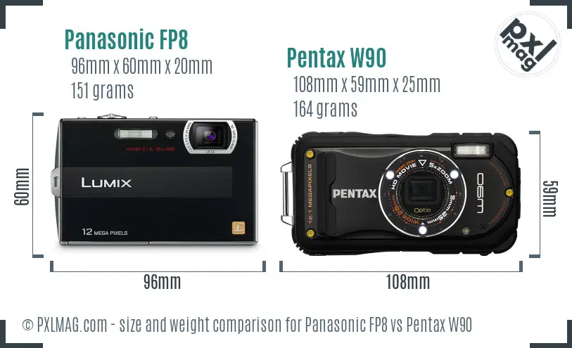 Panasonic FP8 vs Pentax W90 size comparison