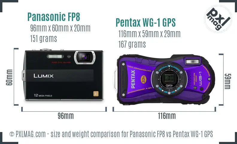 Panasonic FP8 vs Pentax WG-1 GPS size comparison