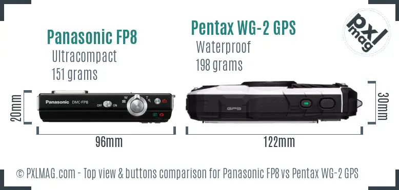Panasonic FP8 vs Pentax WG-2 GPS top view buttons comparison