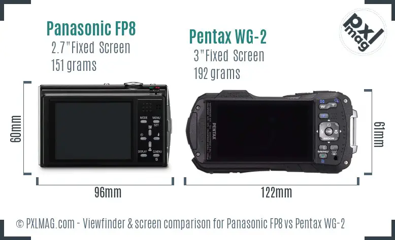 Panasonic FP8 vs Pentax WG-2 Screen and Viewfinder comparison