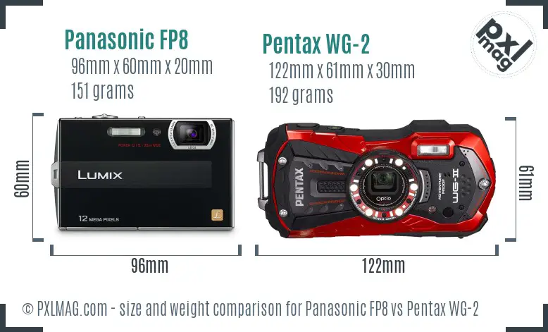 Panasonic FP8 vs Pentax WG-2 size comparison