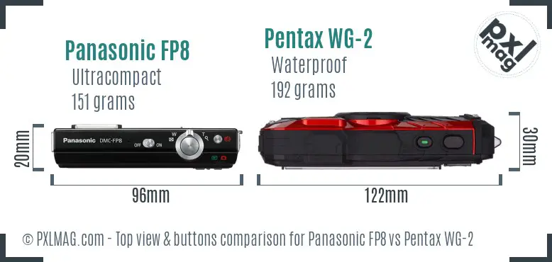 Panasonic FP8 vs Pentax WG-2 top view buttons comparison