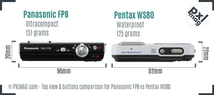 Panasonic FP8 vs Pentax WS80 top view buttons comparison