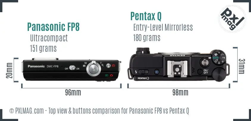Panasonic FP8 vs Pentax Q top view buttons comparison