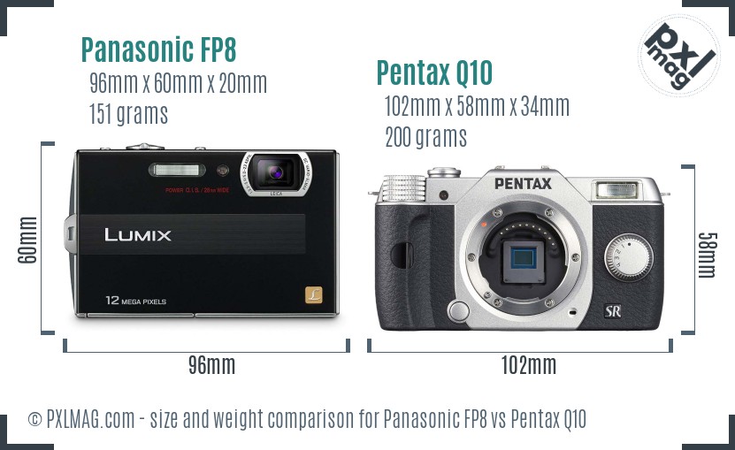 Panasonic FP8 vs Pentax Q10 size comparison