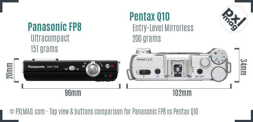 Panasonic FP8 vs Pentax Q10 top view buttons comparison