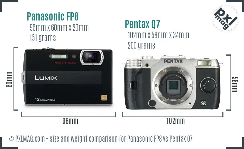 Panasonic FP8 vs Pentax Q7 size comparison
