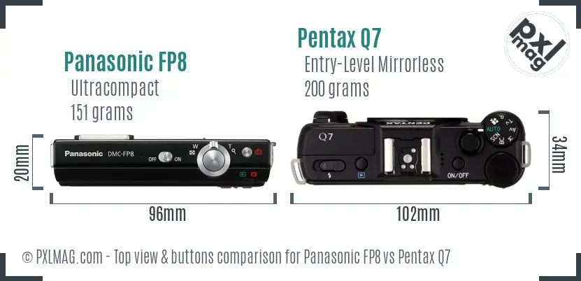 Panasonic FP8 vs Pentax Q7 top view buttons comparison