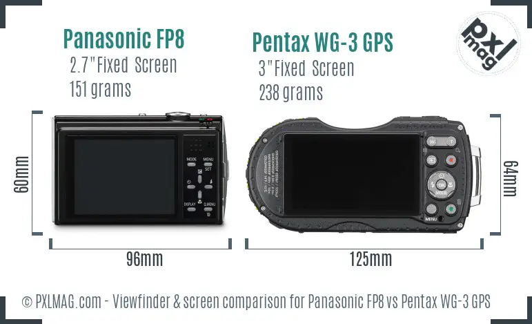 Panasonic FP8 vs Pentax WG-3 GPS Screen and Viewfinder comparison