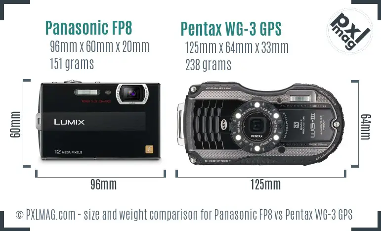 Panasonic FP8 vs Pentax WG-3 GPS size comparison