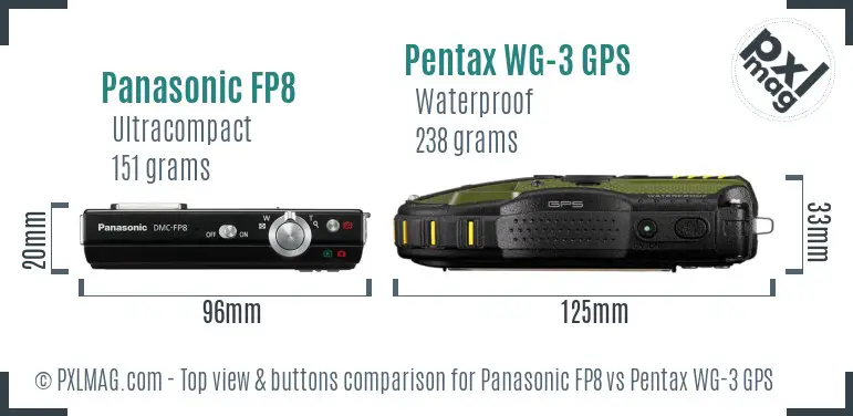 Panasonic FP8 vs Pentax WG-3 GPS top view buttons comparison