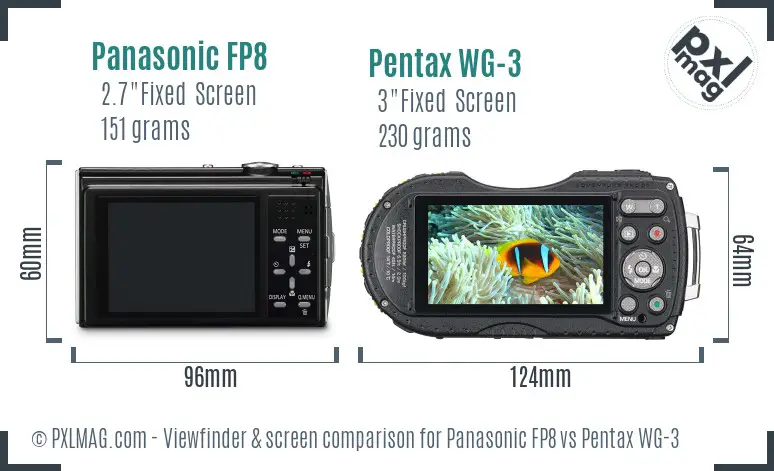 Panasonic FP8 vs Pentax WG-3 Screen and Viewfinder comparison