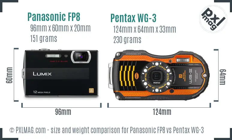 Panasonic FP8 vs Pentax WG-3 size comparison