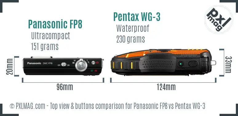 Panasonic FP8 vs Pentax WG-3 top view buttons comparison