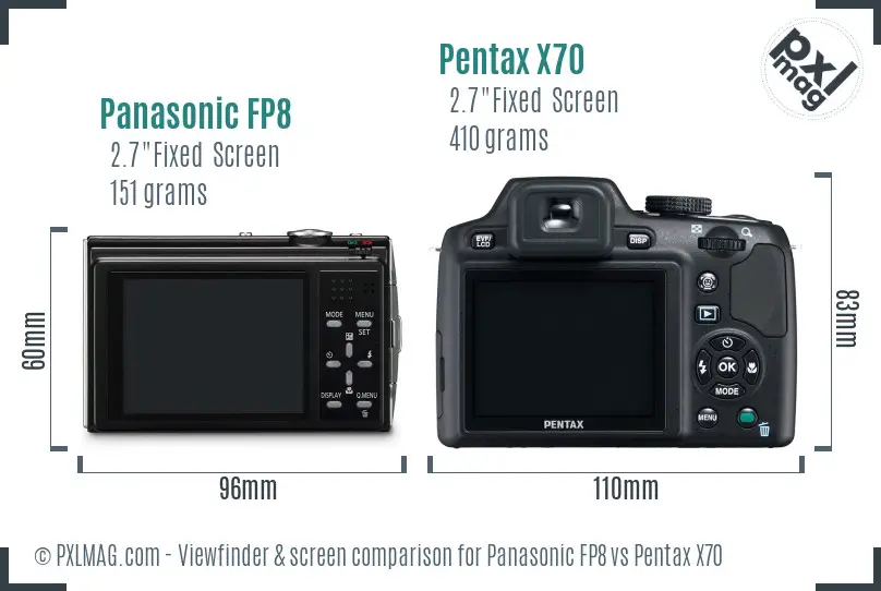 Panasonic FP8 vs Pentax X70 Screen and Viewfinder comparison