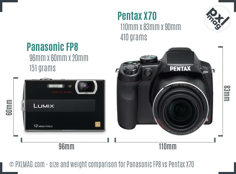 Panasonic FP8 vs Pentax X70 size comparison
