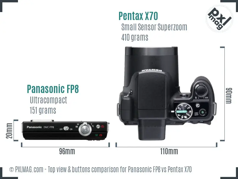 Panasonic FP8 vs Pentax X70 top view buttons comparison